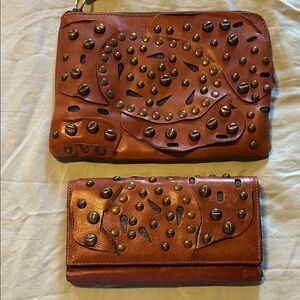 PATRICIA NASH Leather & Denim Studded Clutch & Wallet.